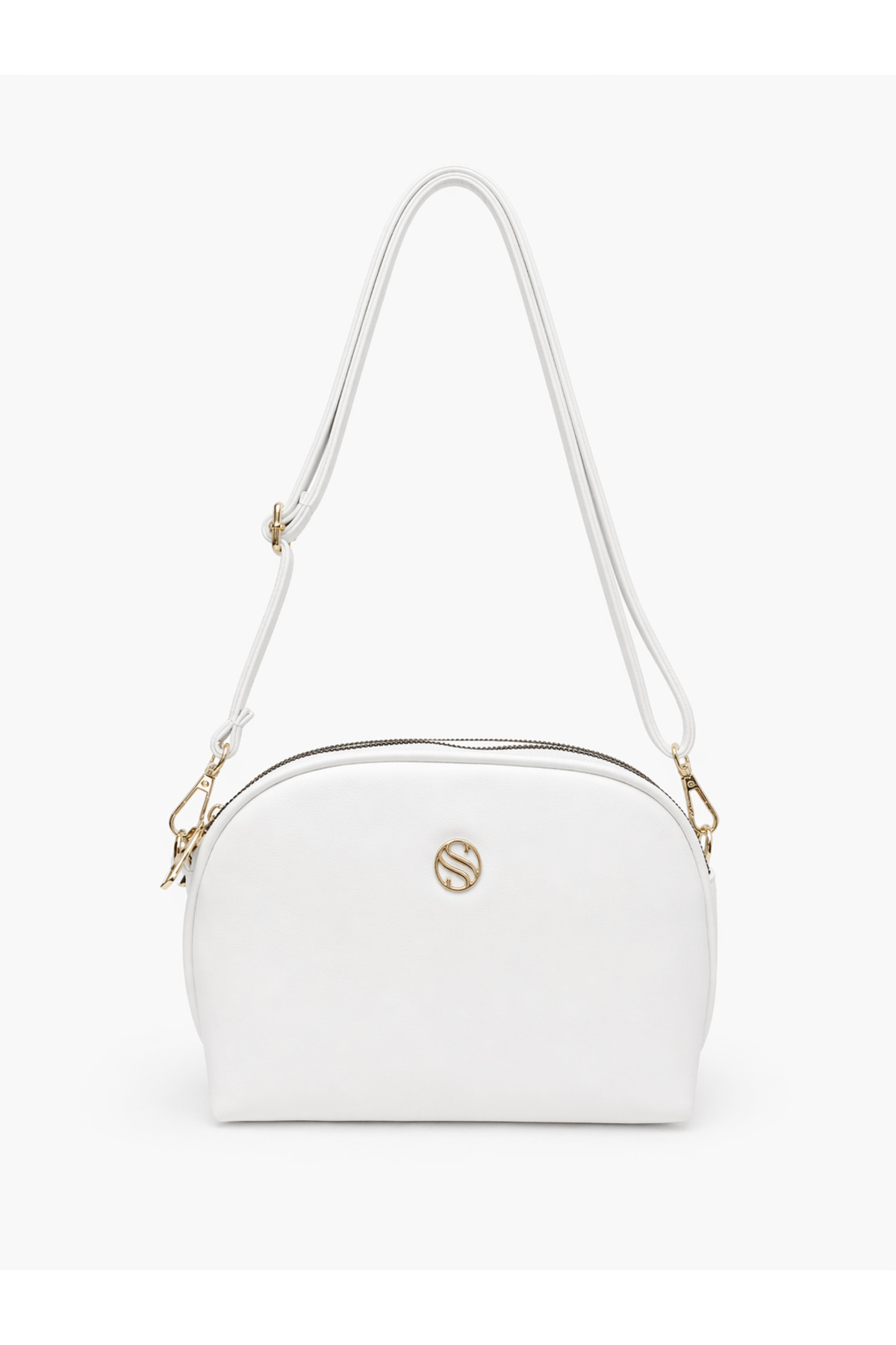 Women's Crossbody 3-Eye Double Metal Zipper Gold Accessory Shoulder Bag