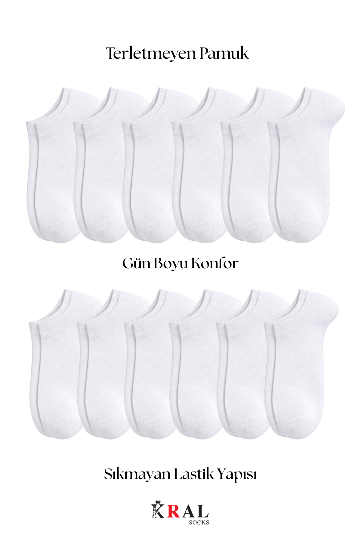 KRAL SOCKS 12 Çift Unisex Pamuklu Dikişsiz Bilek Boy Çorap görsel 2