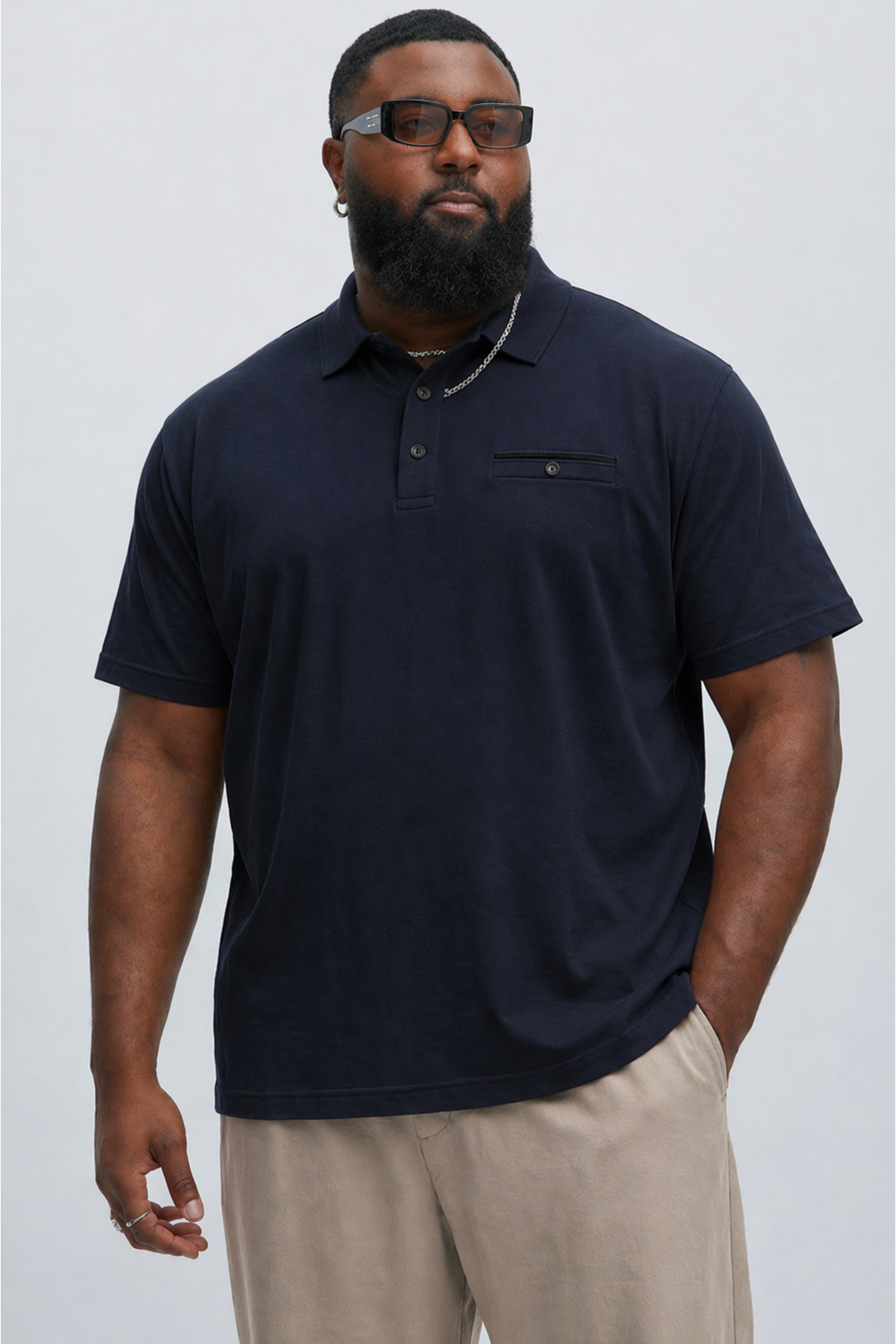 Maccali Erkek Büyük Beden Yazlık Pamuklu Lacivert Polo Yaka T Shirt
