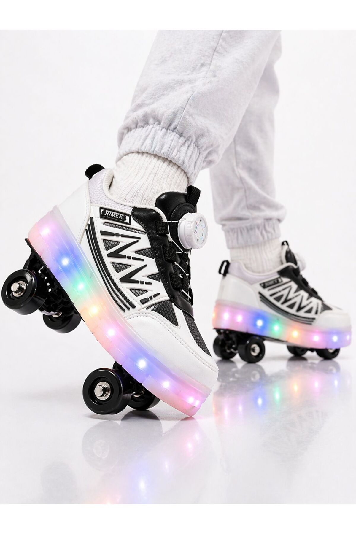 skated shoes stylish disassemble plug 4 wheels plug out lighted start stop light smart lace guaranteed WATCH WITH GIFT