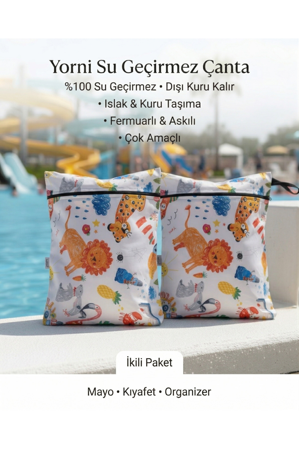 2 Pieces, 30x35cm Liquid-Proof, Wet Dry Multipurpose Bags, Zippered, Machine Washable