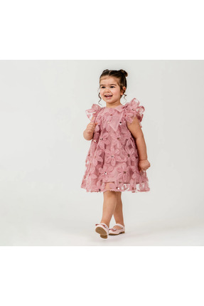 blumi kids Kız Çocuk 3D Çiçekli Fiyonklu Prenses Elbise Doğum Günü ve Düğün K...