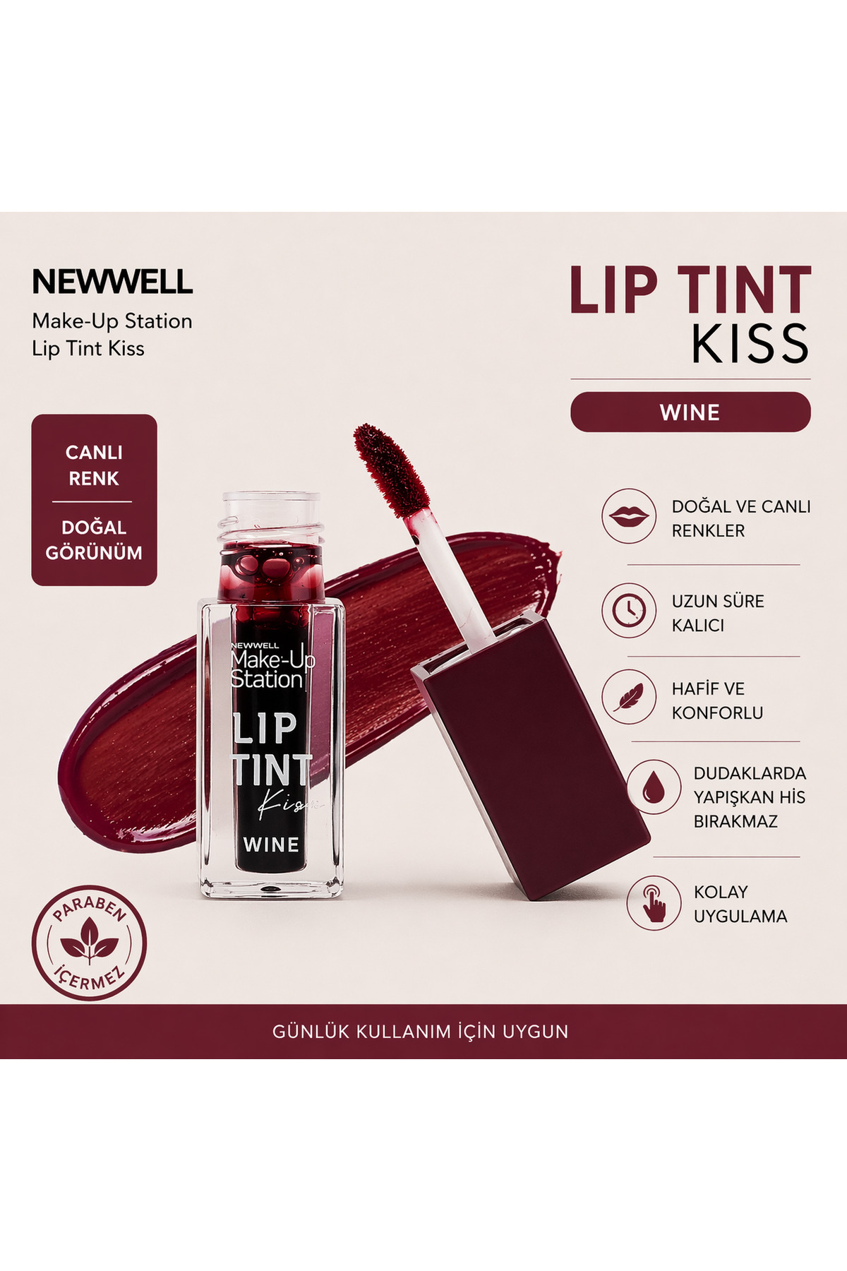 New Well Newwell Make-Up Station Lip Tint Kiss – Wine - Fiyatı, Yorumları