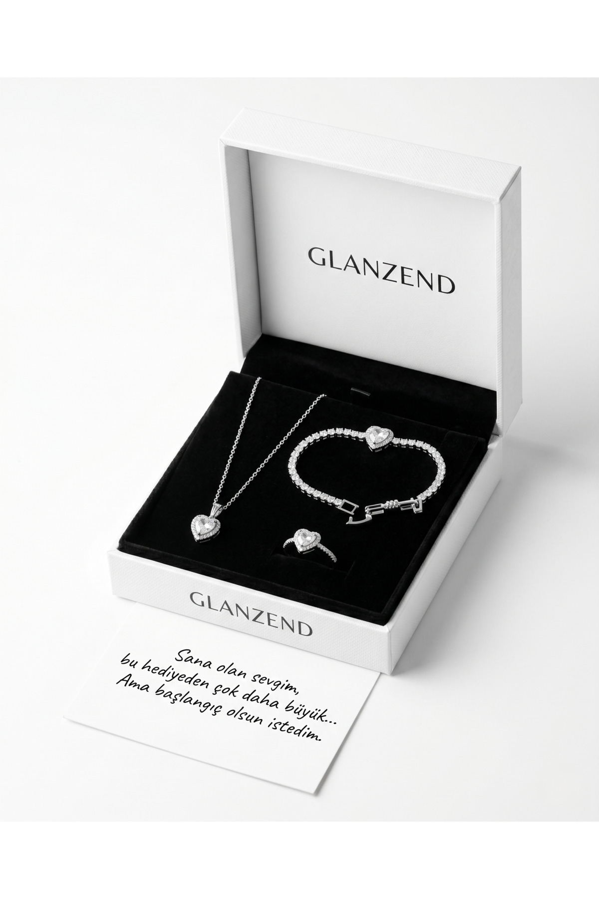3pcs Silver Heart Pendant Bracelet Ring Set Valentine Gift, Mother's Day, Birthday, Anniversary Special Set
