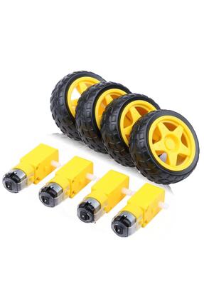 ATOLYE ELEKTRONİK 3-6V Redüktürlü Arduino Uyumlu DC Sarı Motor ve Tekerlek Se...