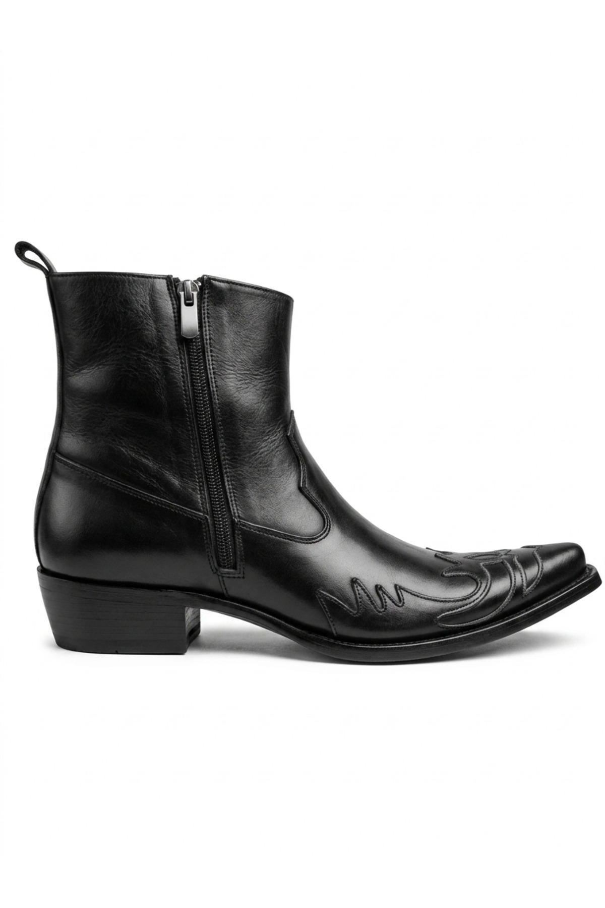 Güvener King Shoes Hakiki Deri Siyah Kovboy Bot görsel 2