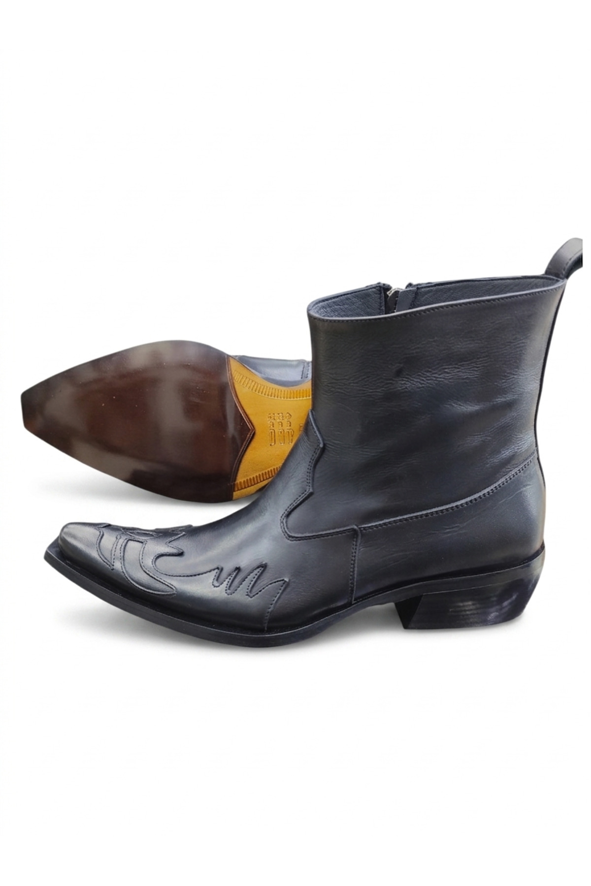 Güvener King Shoes Hakiki Deri Siyah Kovboy Bot görsel 5