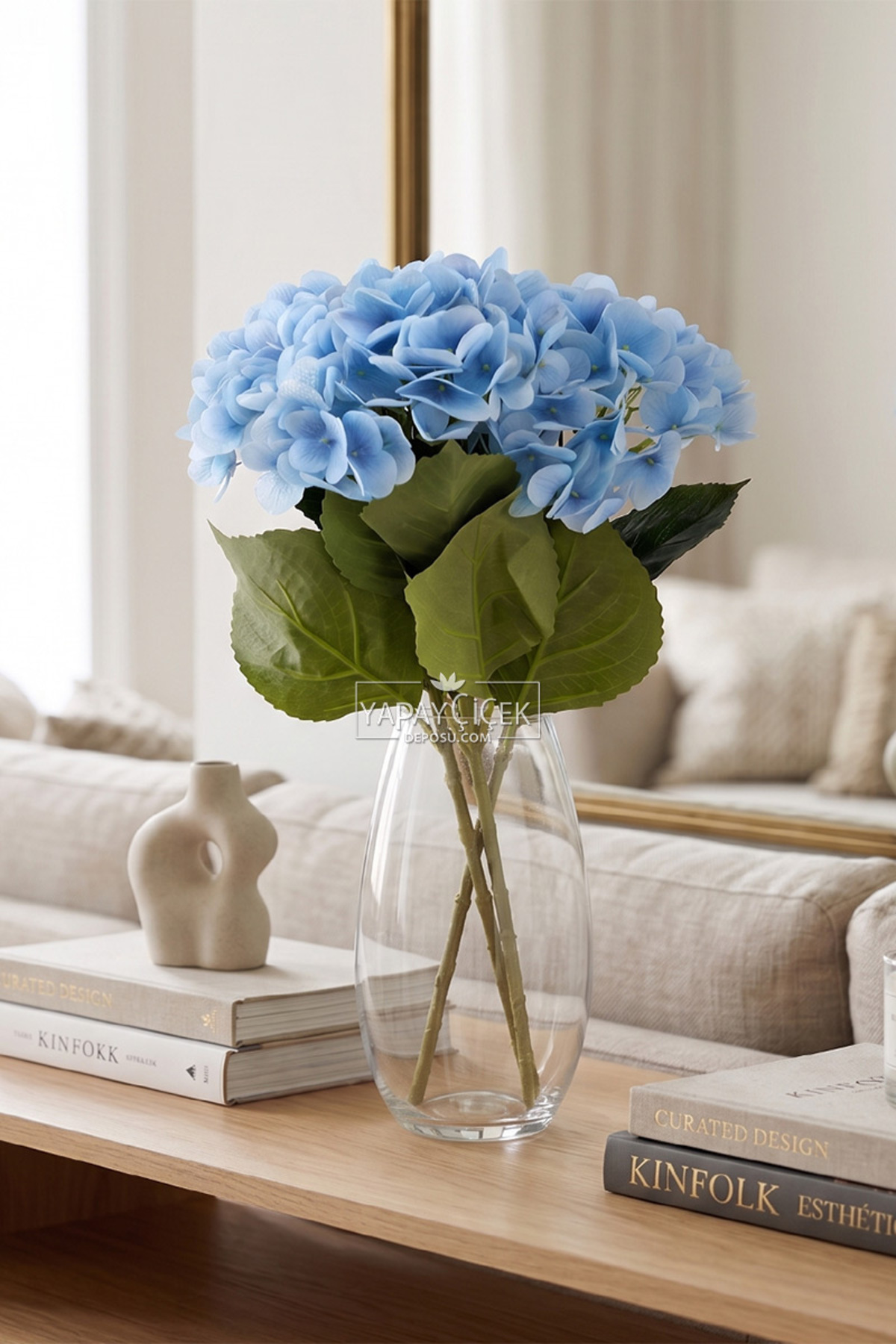 Artificial Flower Serene Wet Hydrangea Branch 68 cm Blue