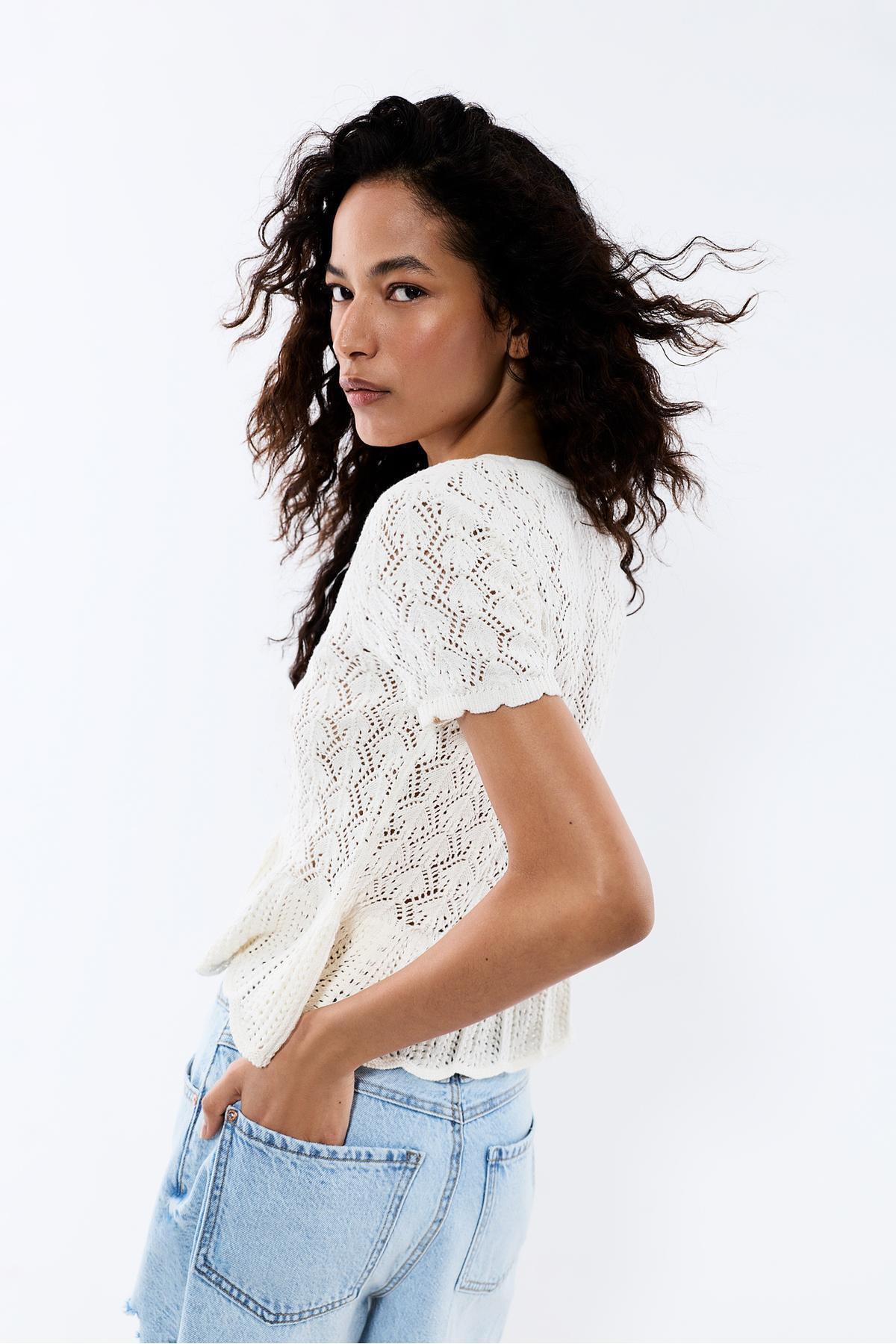 LEFTIES  Ajurlu peplum top - Görsel 4