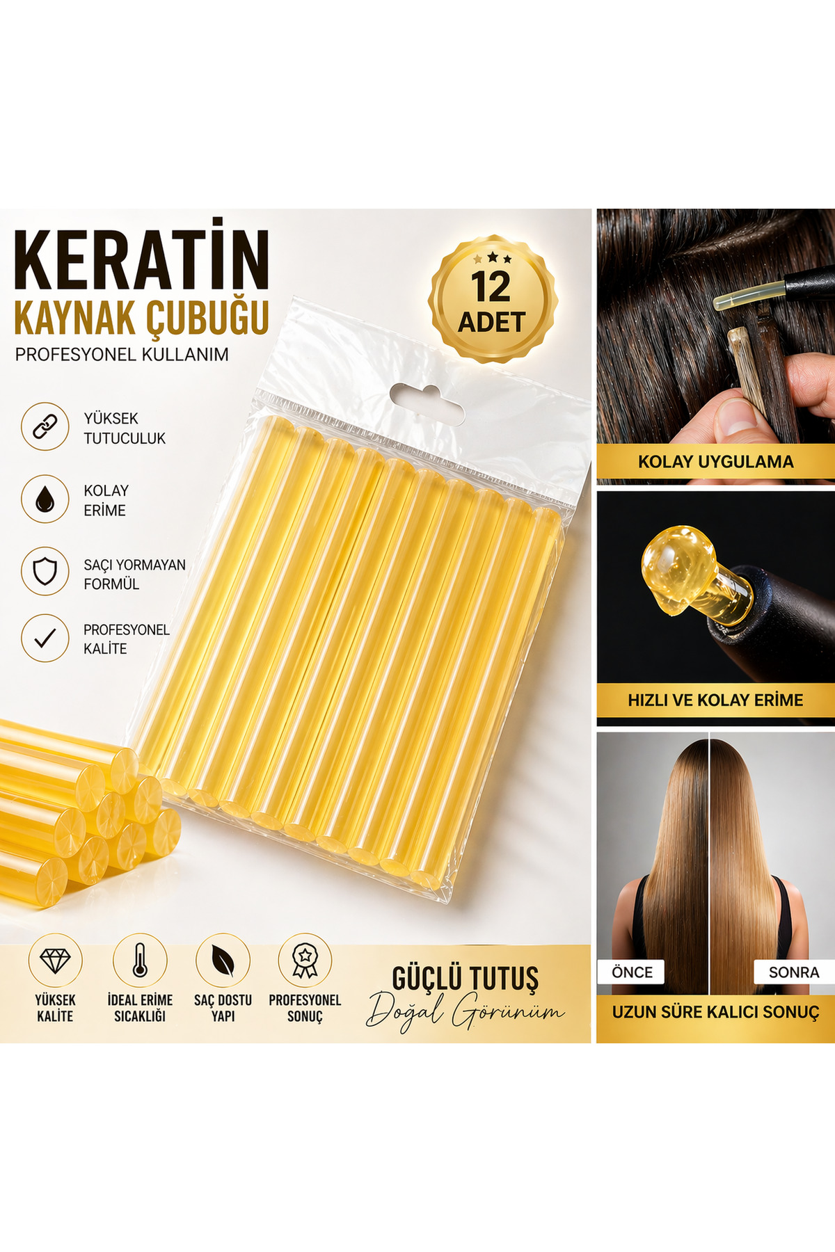 Keratin Kaynak Çubuğu 12 Adet – Ultra Güçlü Tutucu, Hızlı Erime, Profesyonel Saç Kaynak Keratini — keratin00055