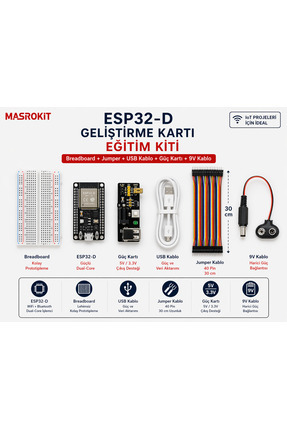 MASROKİT ESP32-D Geliştirme Kartı - Eğitim Kiti (Breadboard + Jumper + USB Ka...