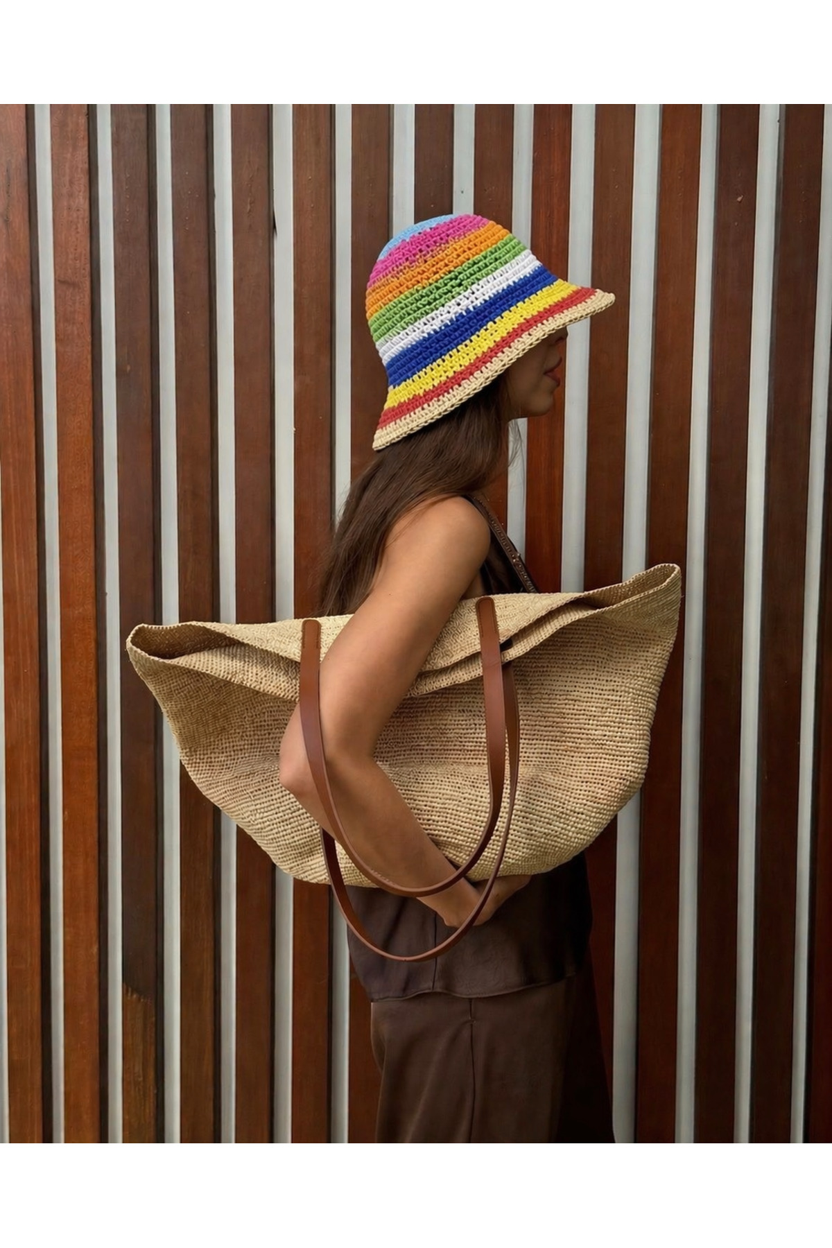 Multicolor Knitted Straw Hat