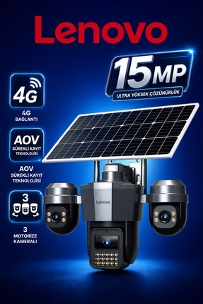 LENOVO 3 Motorize Kameralı 4G Sim Kartlı Solar Panelli Akıllı Gece Görüşlü AO...