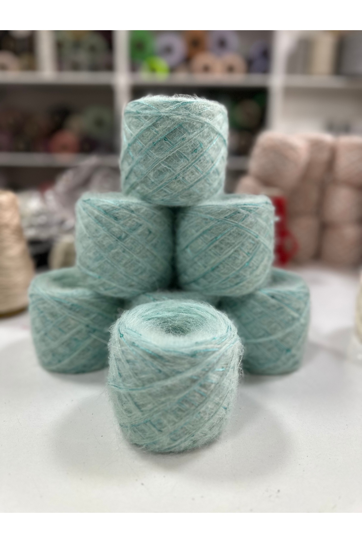 Hand knitting yarn color mint green and mint sequin all clear 700gr