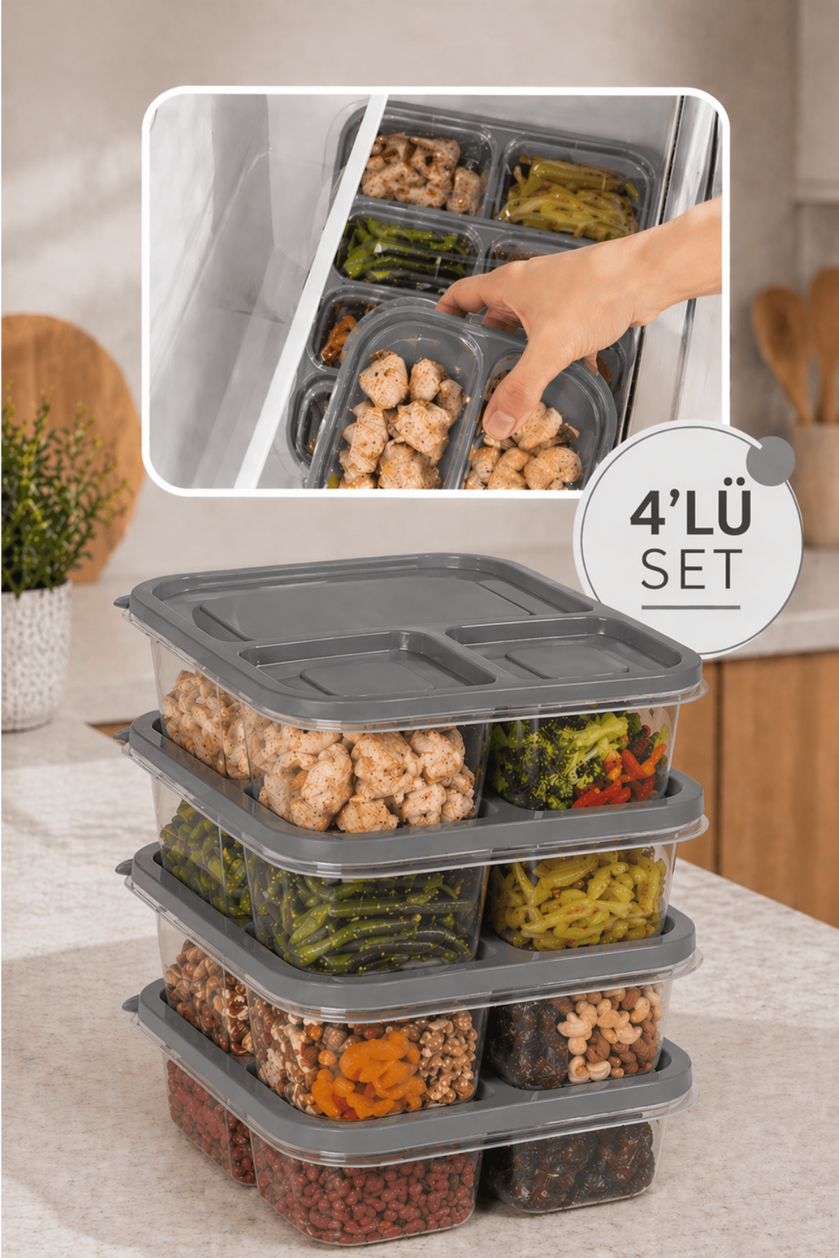 4 x 3 Compartment Deep Freezer Storage Container Set 1.15 LT