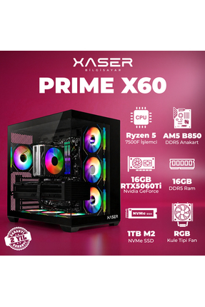 Xaser Prime x60 Ryzen 5 7500F 16GB DDR5 Ram 1TB M.2 NVMe SSD 16GB RTX5060 Ti ...