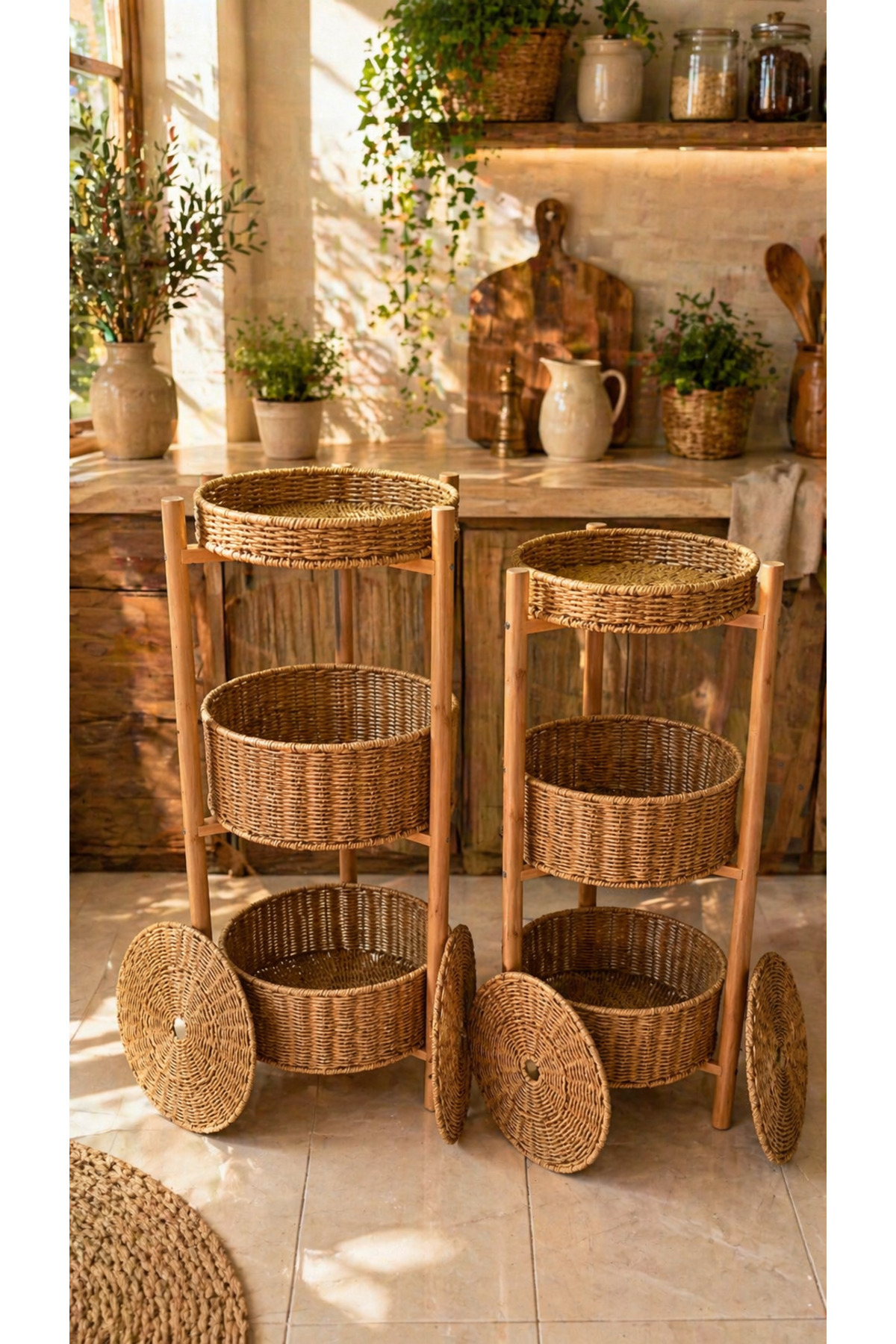 3-Tier Vegetable Bowl and Bathroom Organizer 2-Piece Set (28x80-32 ×88)