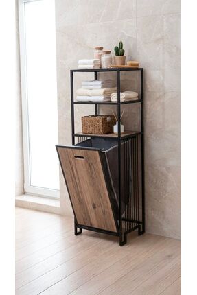 UYKULA 3 Raflı Metal Banyo Düzenleyici Kirli Sepetli Çok Amaçlı Organizer Siyah