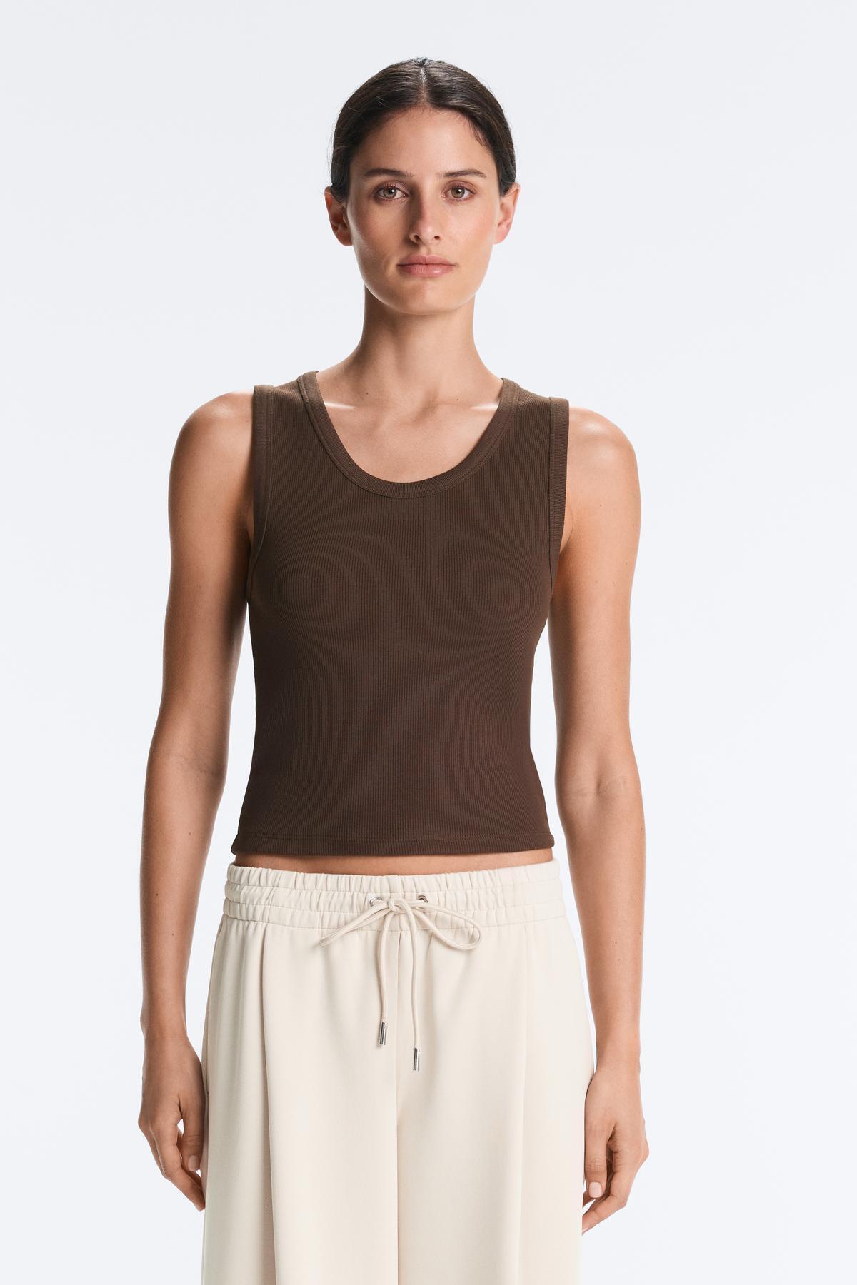 Cotton and modal wide strap corded T-shirt