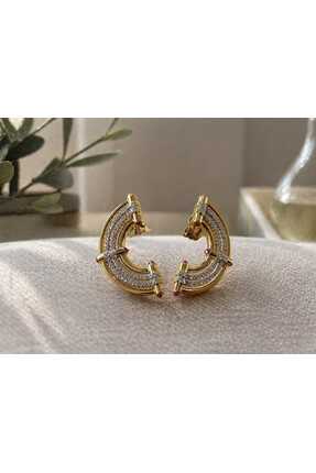 Veloura Kadın Lüks Taşlı Gold Küpe