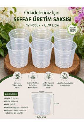NEXVORİA 12 Pot Şeffaf Orkide Üretim Saksısı 6 adet / 0.70 Litre Kaliteli Şef...