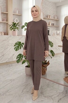 evavi Kadın Kahverengi Modal Kumaş Tunik ve Pantolon Takımı