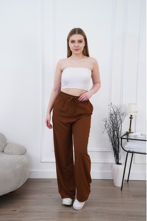 Niora Moda Acı Kahve Keten Bol Kesim Pantolon
