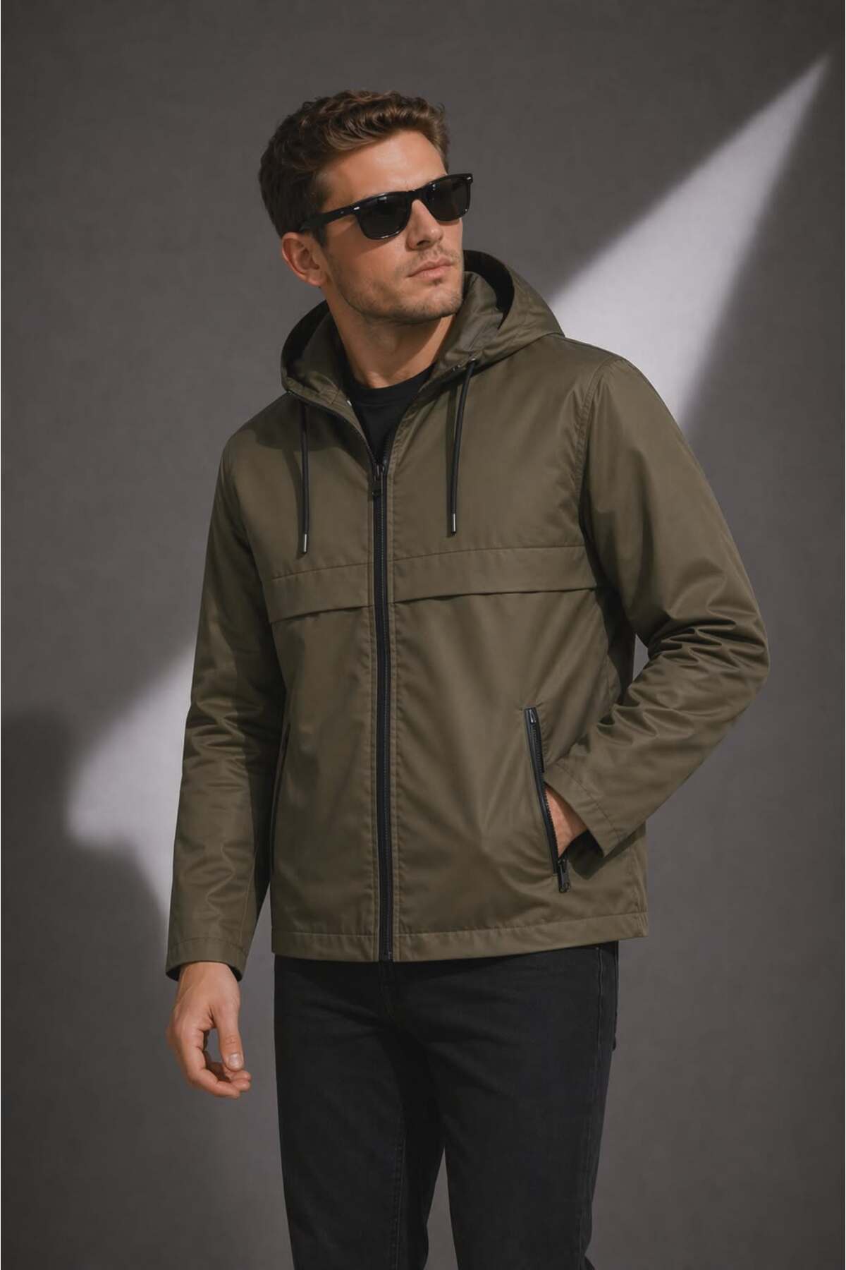 Sınwear Erkek Haki Kapüşonlu Su Geçirmez Hafif Mont, Günlük & Spor Şık Rüzgarlık görsel 6