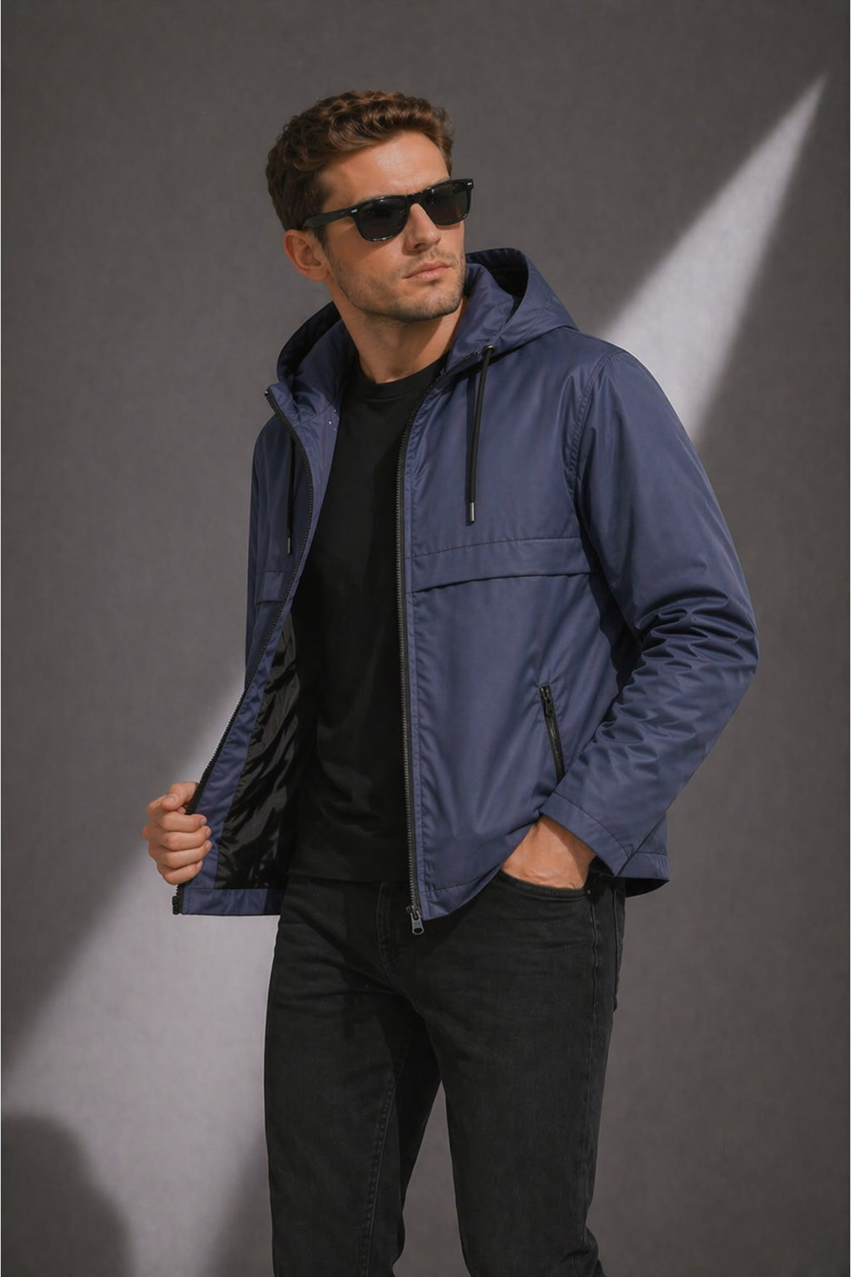 Sınwear Erkek Füme Kapüşonlu Su Geçirmez Hafif Mont, Günlük & Spor Şık Rüzgarlık görsel 2