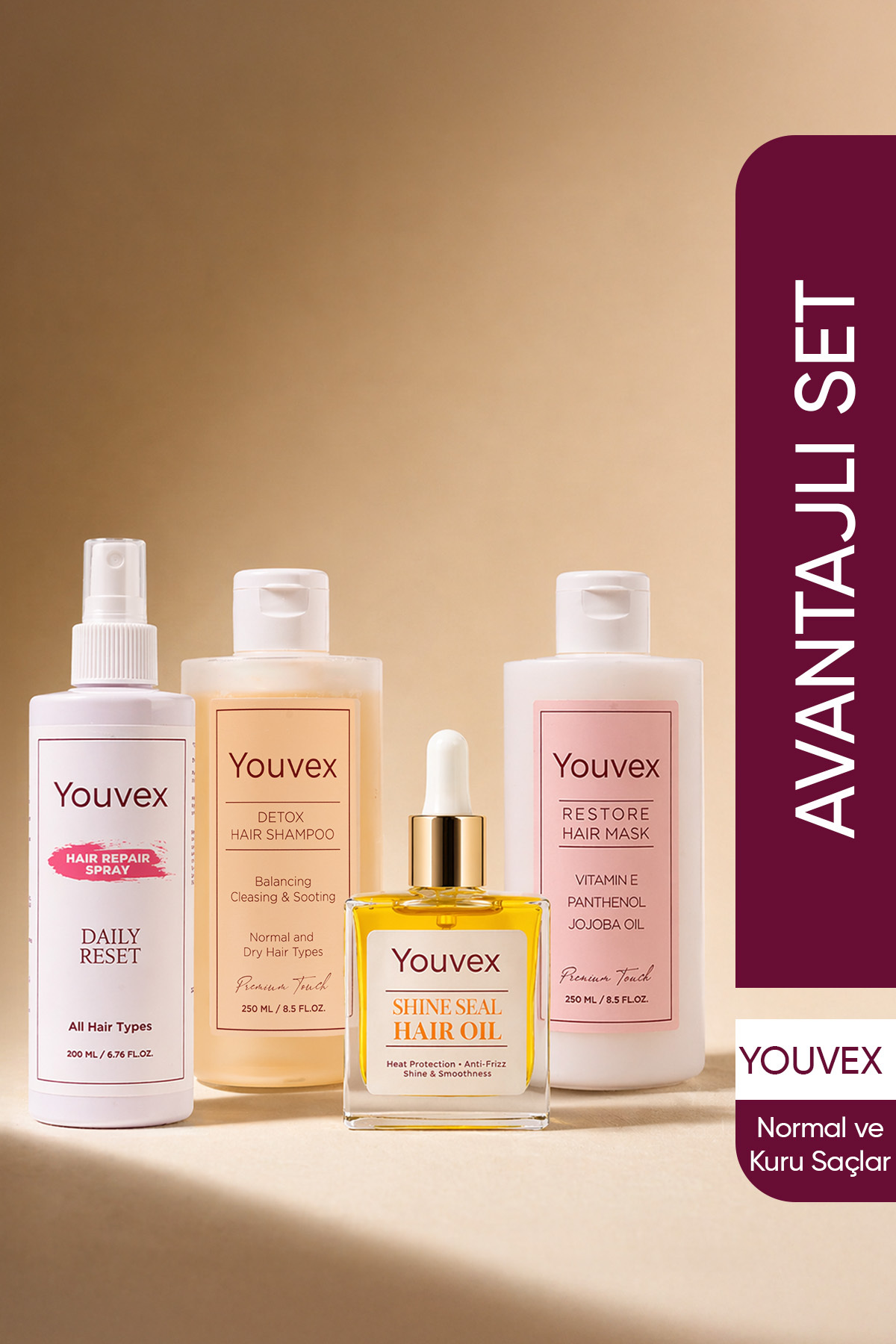 The Youvex Normal ve Kuru Saçlar için Saç Bakım Avantajlı 4lü Set — 8684272194081set4
