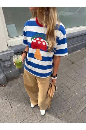 MareandCo Oversize Çizgili Baskı Detaylı T-shirt
