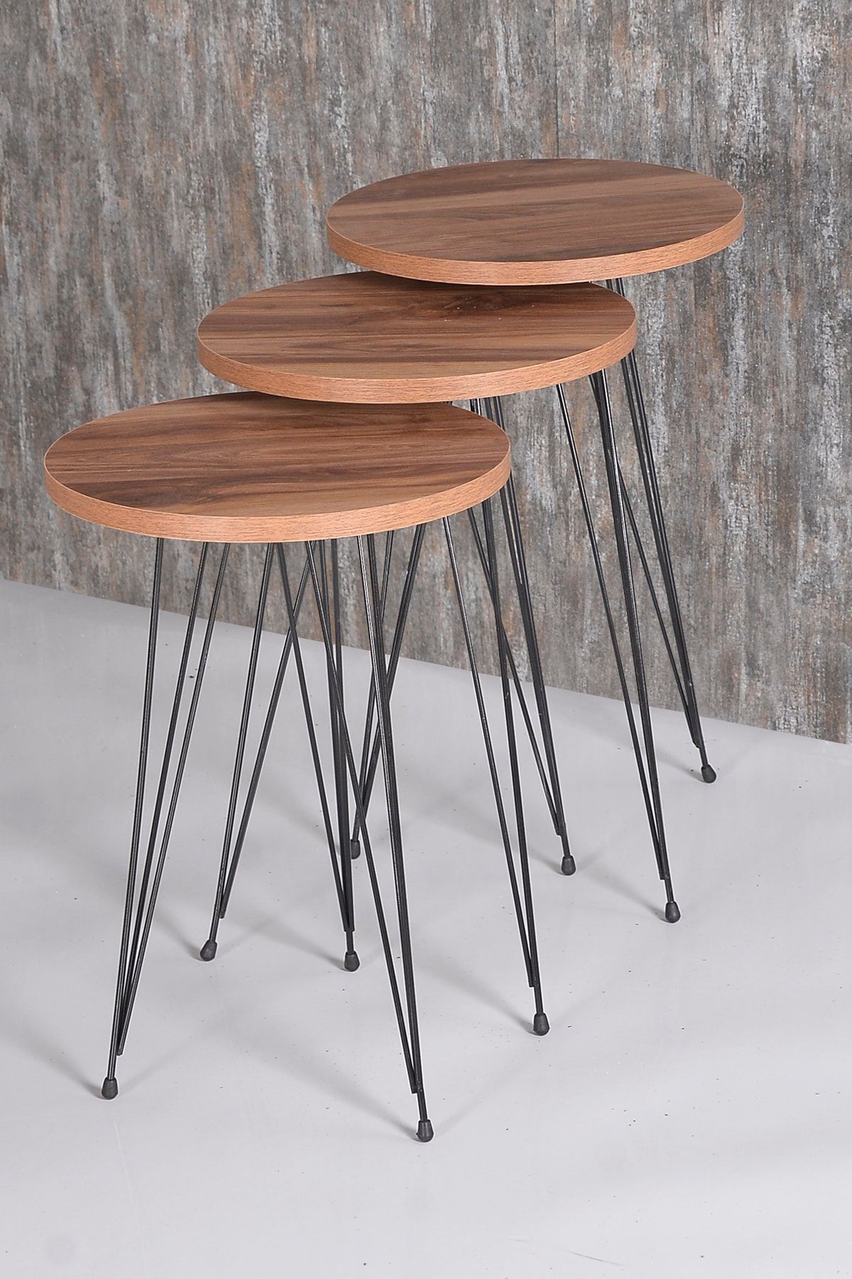 Orta Sehpa Ve Zigon Sehpa Ceviz Set Tel Ayak Elips - 5