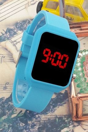 Mavi Renk Led Watch Dijital Yetişkin Erkek/kız Çocuk Silikon Kol Saati Silikon-Dörtgen-Led