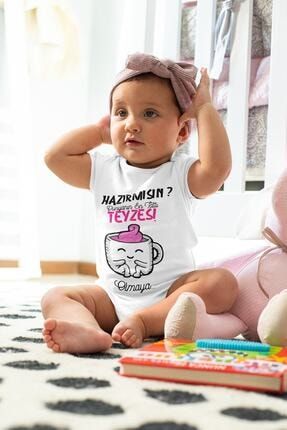 Unisex Bebek Beyaz En Tatlı Teyze Desenli Kısa Kol Body 3003x