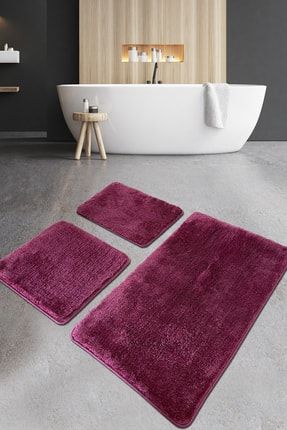 Pasific Purple 3 Lü Set Banyo Halısı Paspas Yıkanabilir 8683264248856