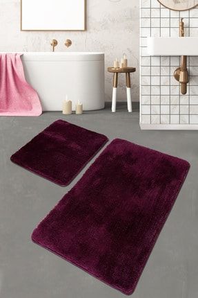 Pasific Dark Purple 2'li Set Banyo Halısı Paspas Yıkanabilir 8683264248917