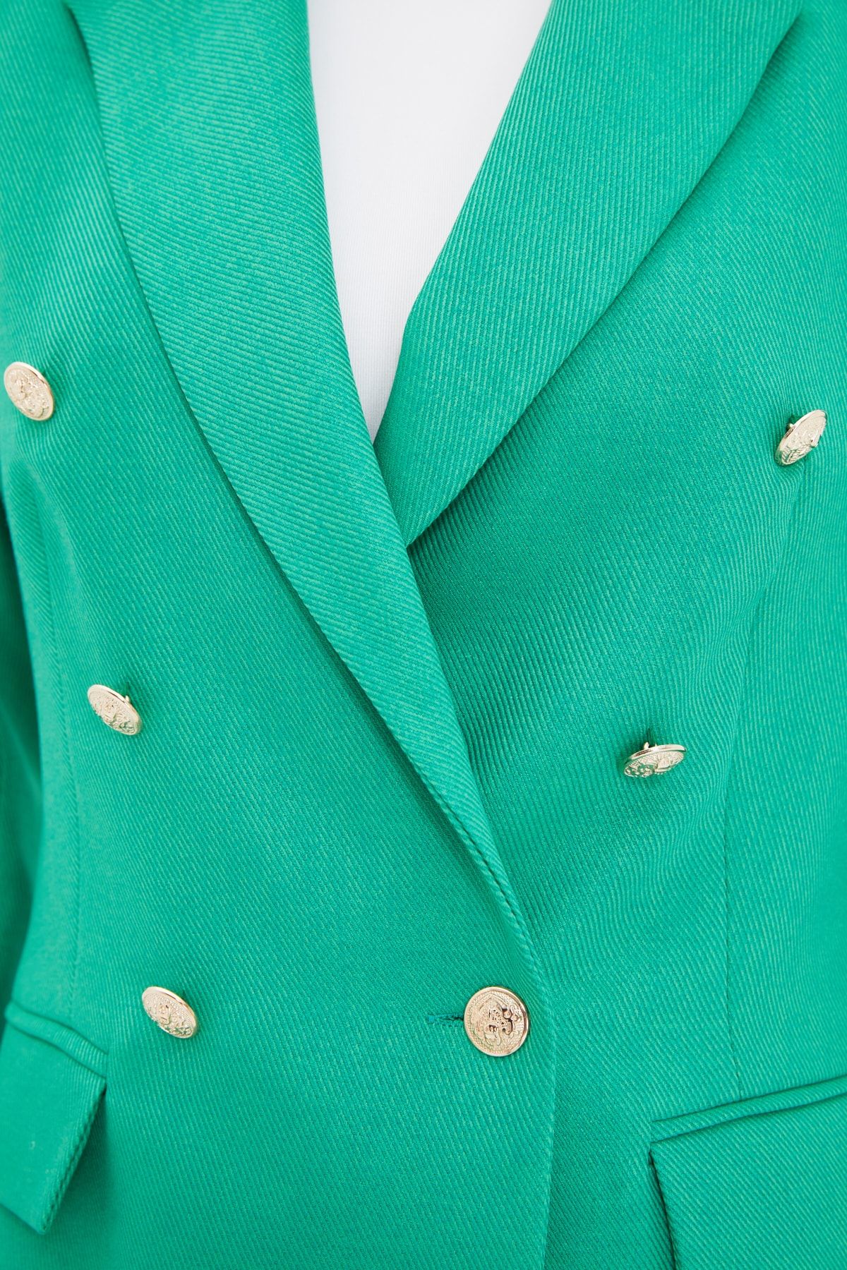 Trendyol Collection-Smaragdgrüner, normal gefütterter, zweireihiger Blazer aus Webstoff mit Verschluss TWOAW21CE0345 4