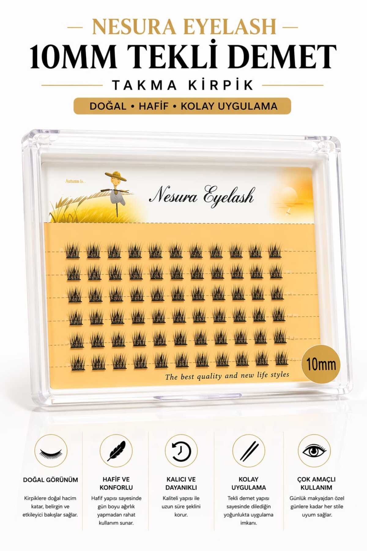 Nesura Tekli Kirpik Takma Kirpik Gerçek Kıl 10 mm - 5 li sıra — NSRYN20d