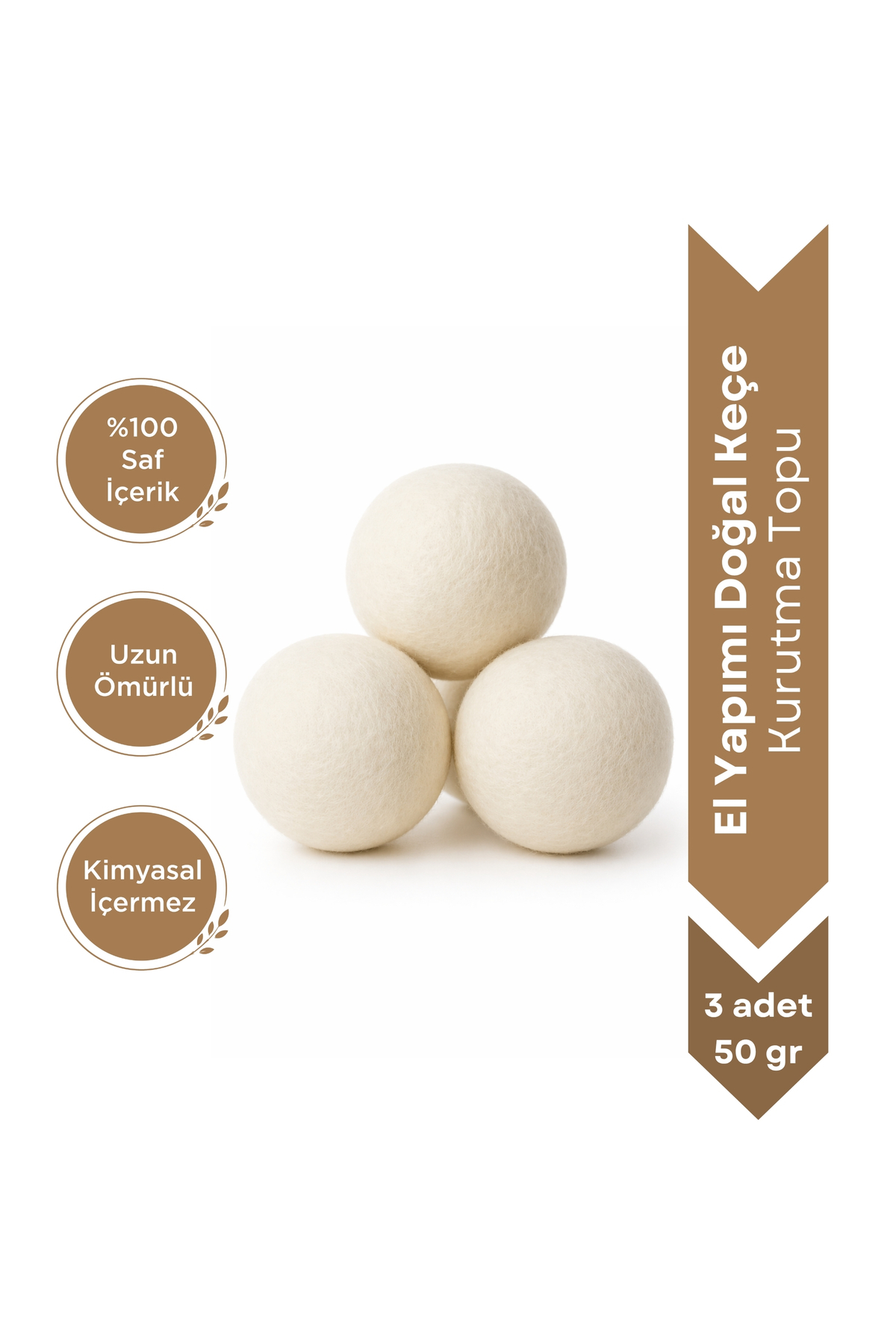 Xxl Wool Drying Ball 3 X 50 Gr. Natural Wool Felt - Natural Drying Ball