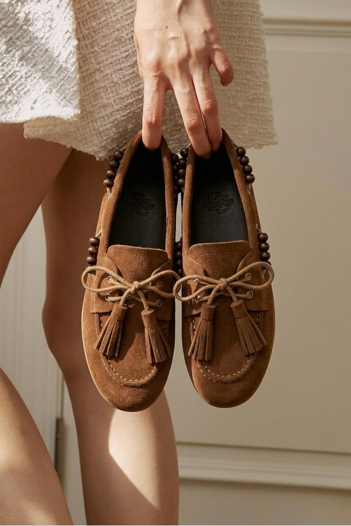 BonuStep Odessa Loafer Kadın Taba Hakiki Süet Deri Boncuk ve Püskül Detaylı Kaymaz Termotaban Loafer Ayakkabı görsel 4