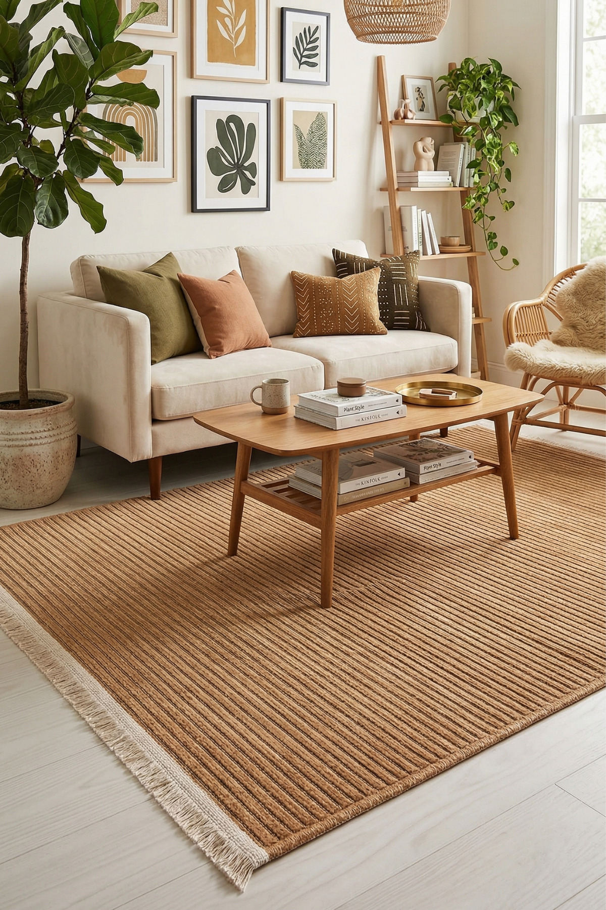 Lydian Mustard/copper Cotton Woven Rug with Non-Slip Base, Washable, Antiallergic, Velvety Structure