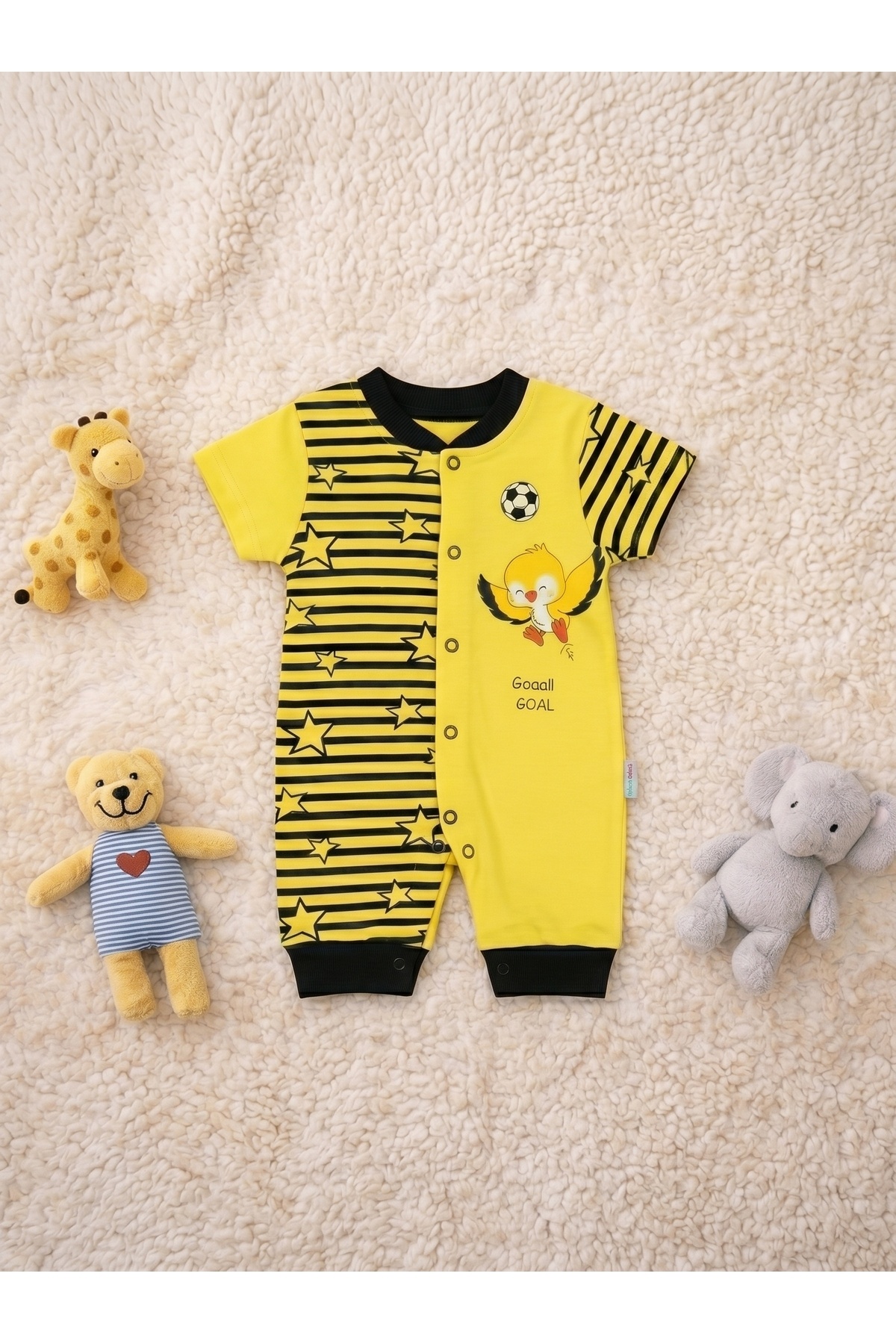 Fan Baby Summer Romper 2-Piece Set - Yellow Navy Blue