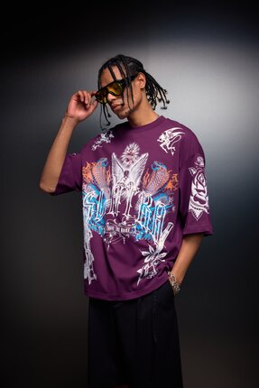 Slatra Erkek Mürdüm La Familia Es Todo Oversize Tshirt