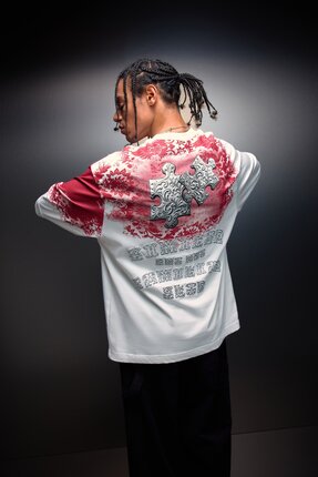 Slatra Erkek Beyaz Puzzle Kabartma Baskılı Oversize Tshirt