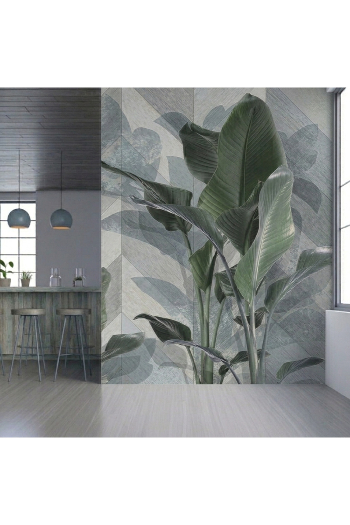 Tropical Leaves Geometric Modern Wallpaper