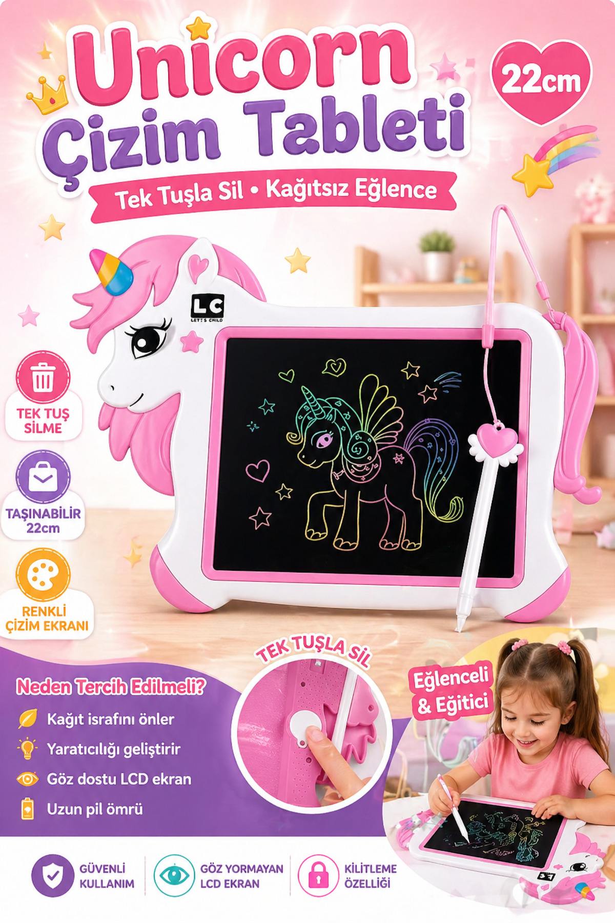 YILDIRIM OYUNCAK Unicorn Dijital Çizim Tableti 10 inç - Kolay