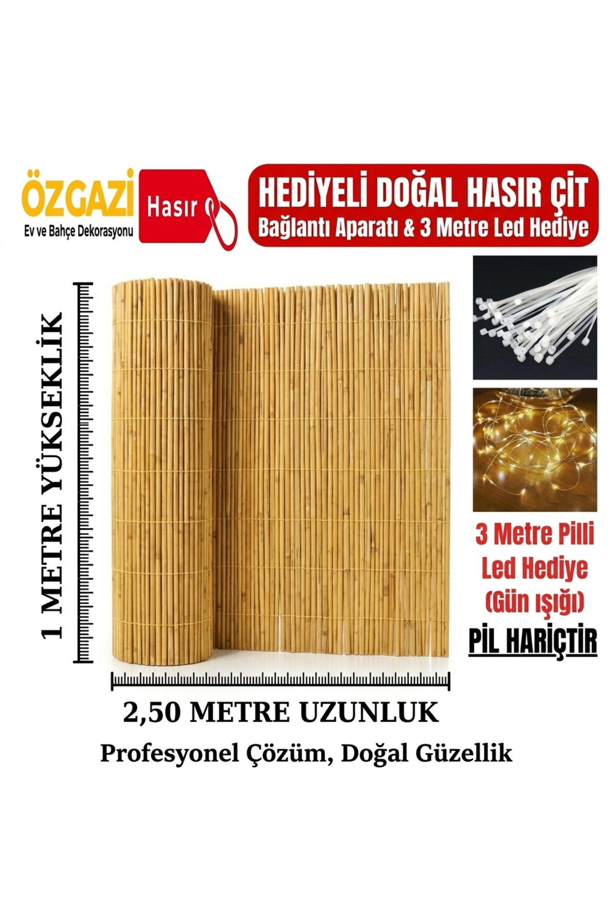 1 X 2,50 Meters Natural Cane Wire Mesh Fence - Balcony Fence Garden Fence Canopy Decoration(With Connection Apparatus)