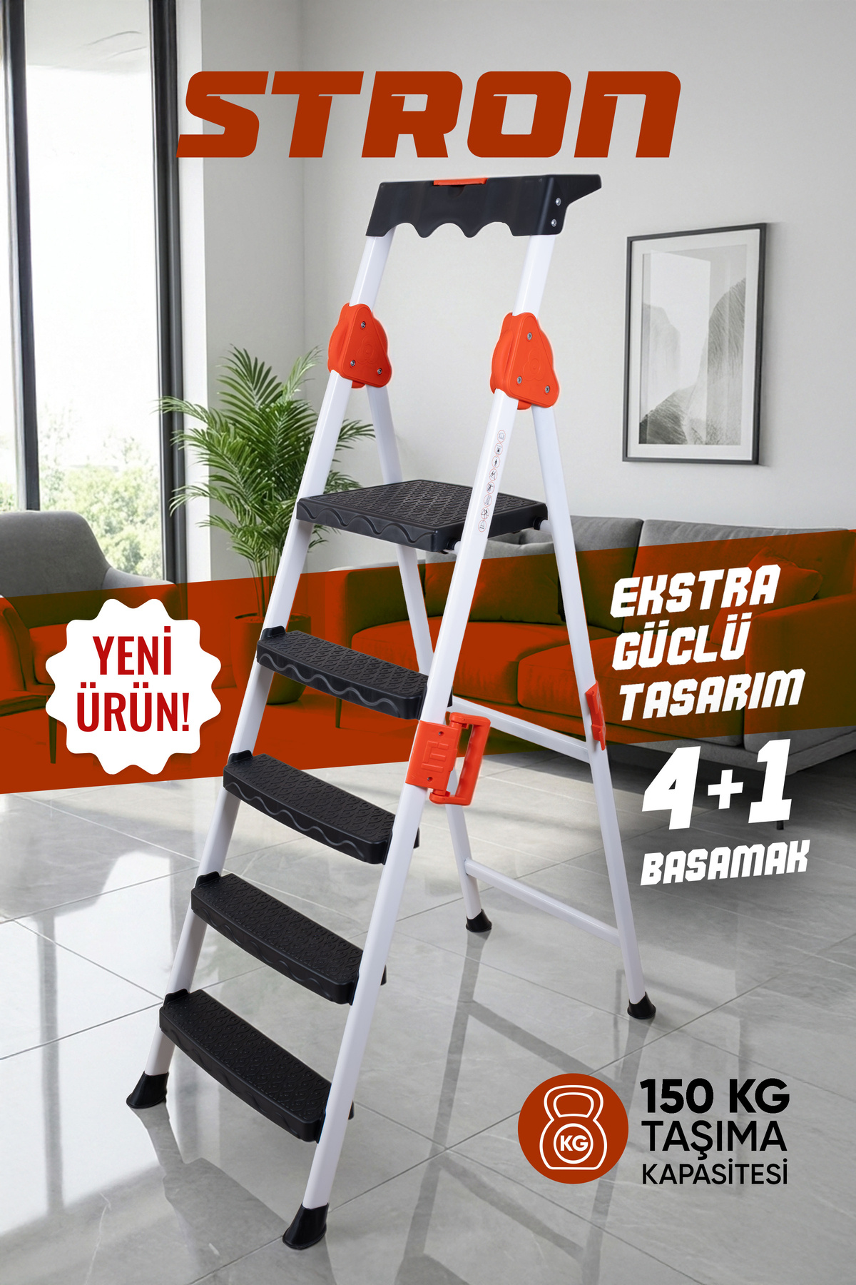 Stron 4+1 EXTRA STRONG CUSTOM DESIGN Wide Step Ladder