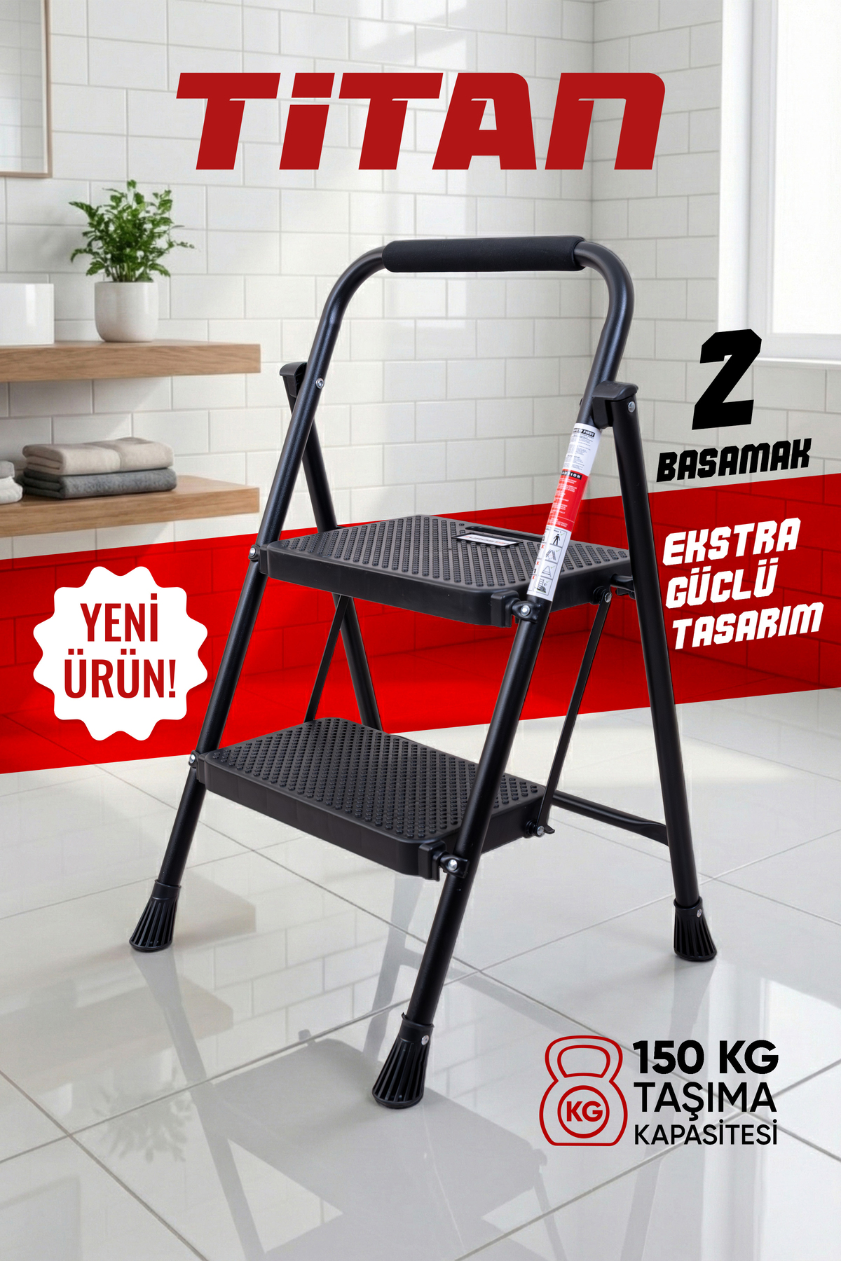 Titan 2 Step EXTRA STRONG CUSTOM DESIGN Wide Step Ladder