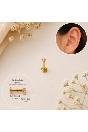Heppii Mini Tektaş Cerrahi Çelik Piercing Tragus Helix Kıkırdak Conch Gold Re...